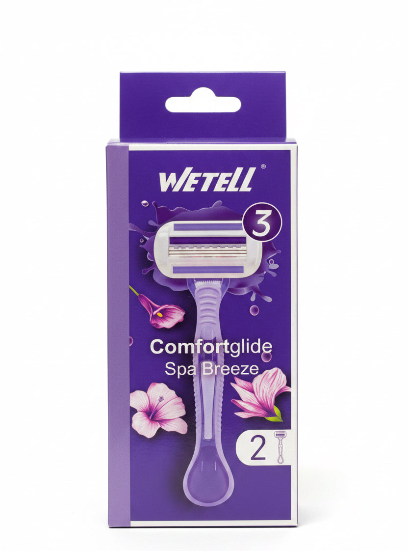 Wetell Comfortglide Spa Breeze Razor – 3 Blades – 2 razors – with Aloe Vera & Vitamin E Moisturizing Strip