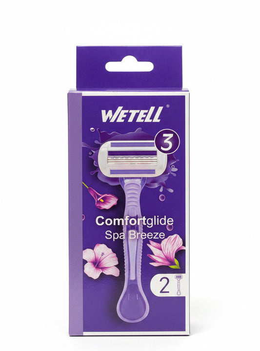 Wetell Comfortglide Spa Breeze Razor – 3 Blades – 2 razors – with Aloe Vera & Vitamin E Moisturizing Strip