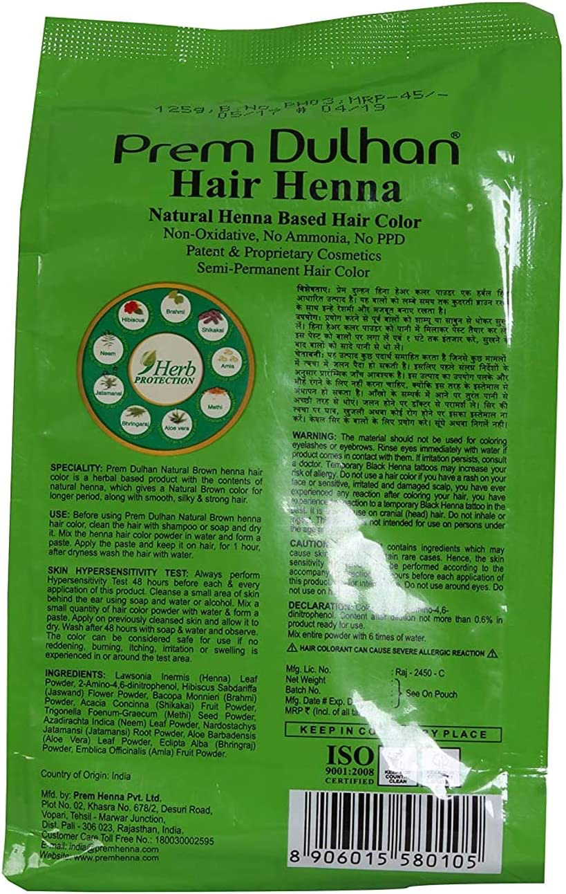 Prem Dulhan Henna - Natural Brown NO AMMONIA  125G