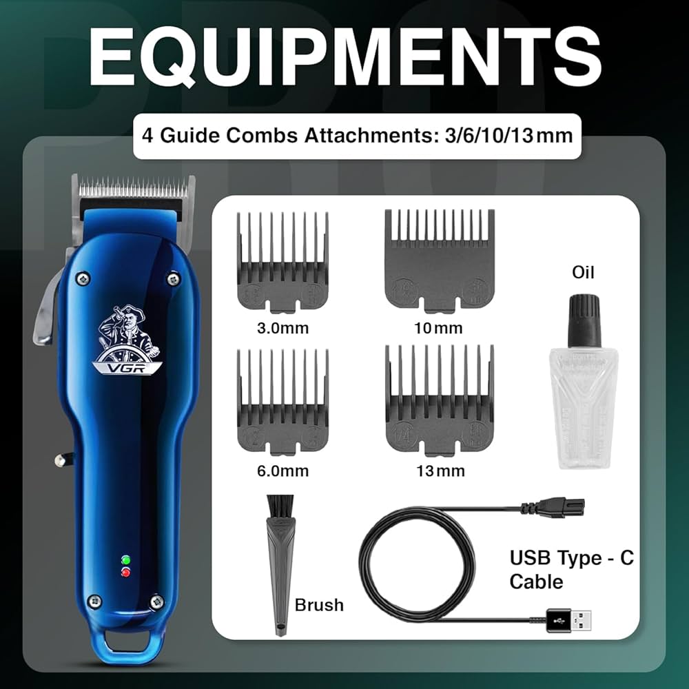 VGR V-679 Professional Hair Clipper/Hair Trimmer for Men, 180 min Runtime with 4 Length Settings (Blue)