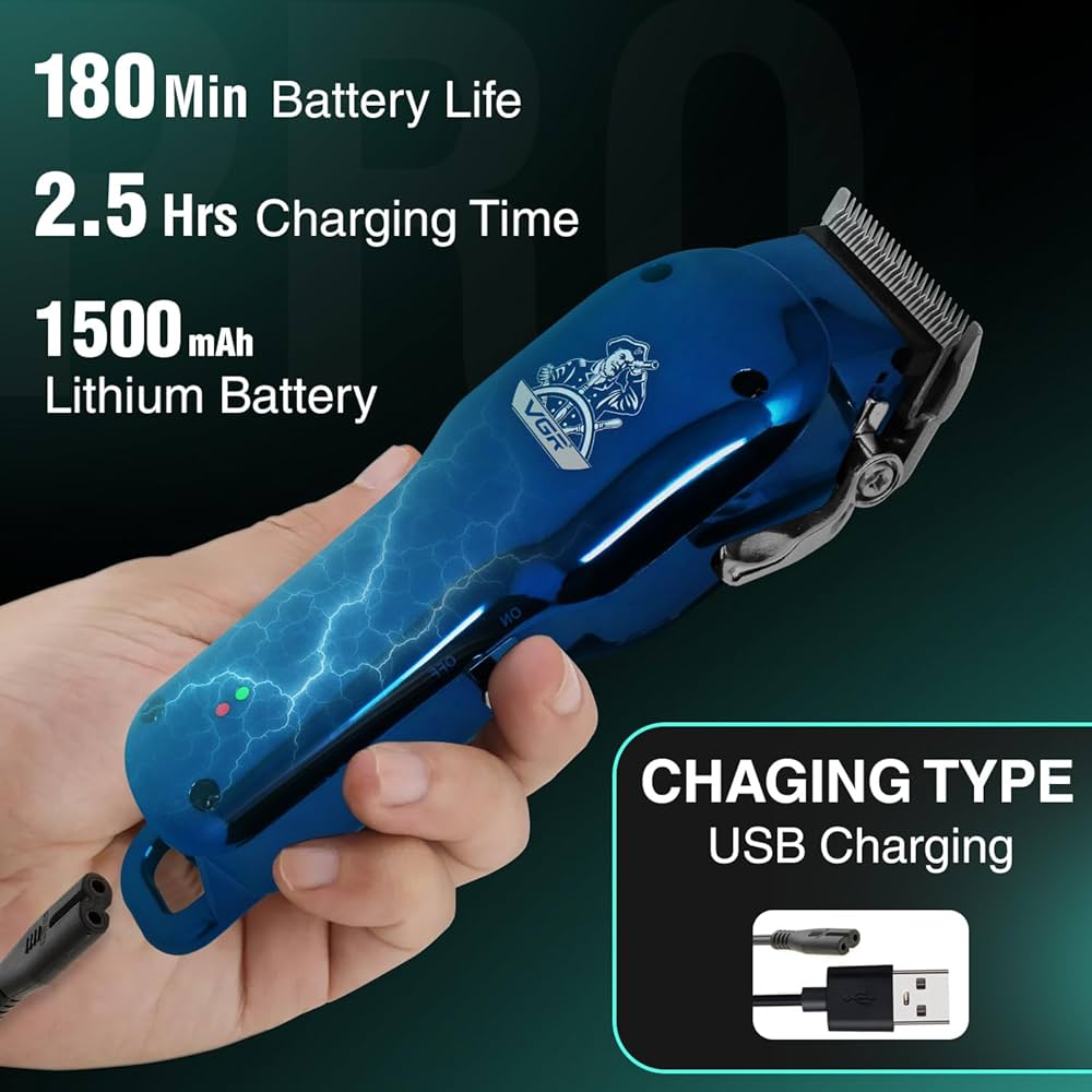 VGR V-679 Professional Hair Clipper/Hair Trimmer for Men, 180 min Runtime with 4 Length Settings (Blue)