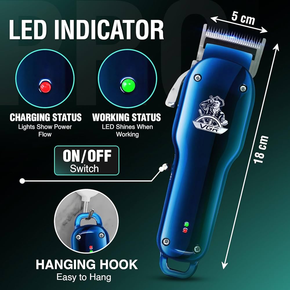 VGR V-679 Professional Hair Clipper/Hair Trimmer for Men, 180 min Runtime with 4 Length Settings (Blue)