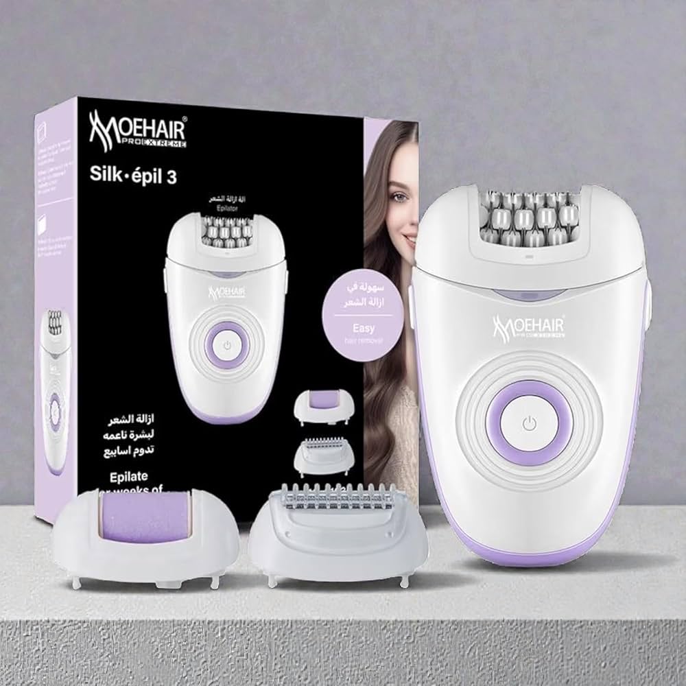 Moehair MO-9103 Silk Epil 3 Electric Epilator Set, 3-in-1 Rechargeable Hair Removal Device with Shaver and Callus Remover, 21 Tweezers, Type-C Charging