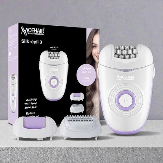 Moehair MO-9103 Silk Epil 3 Electric Epilator Set, 3-in-1 Rechargeable Hair Removal Device with Shaver and Callus Remover, 21 Tweezers, Type-C Charging
