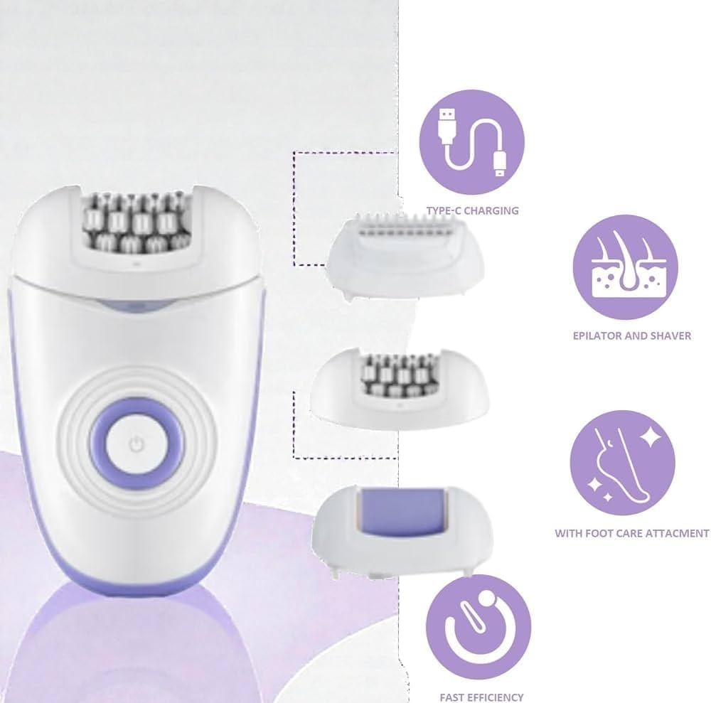 Moehair MO-9103 Silk Epil 3 Electric Epilator Set, 3-in-1 Rechargeable Hair Removal Device with Shaver and Callus Remover, 21 Tweezers, Type-C Charging